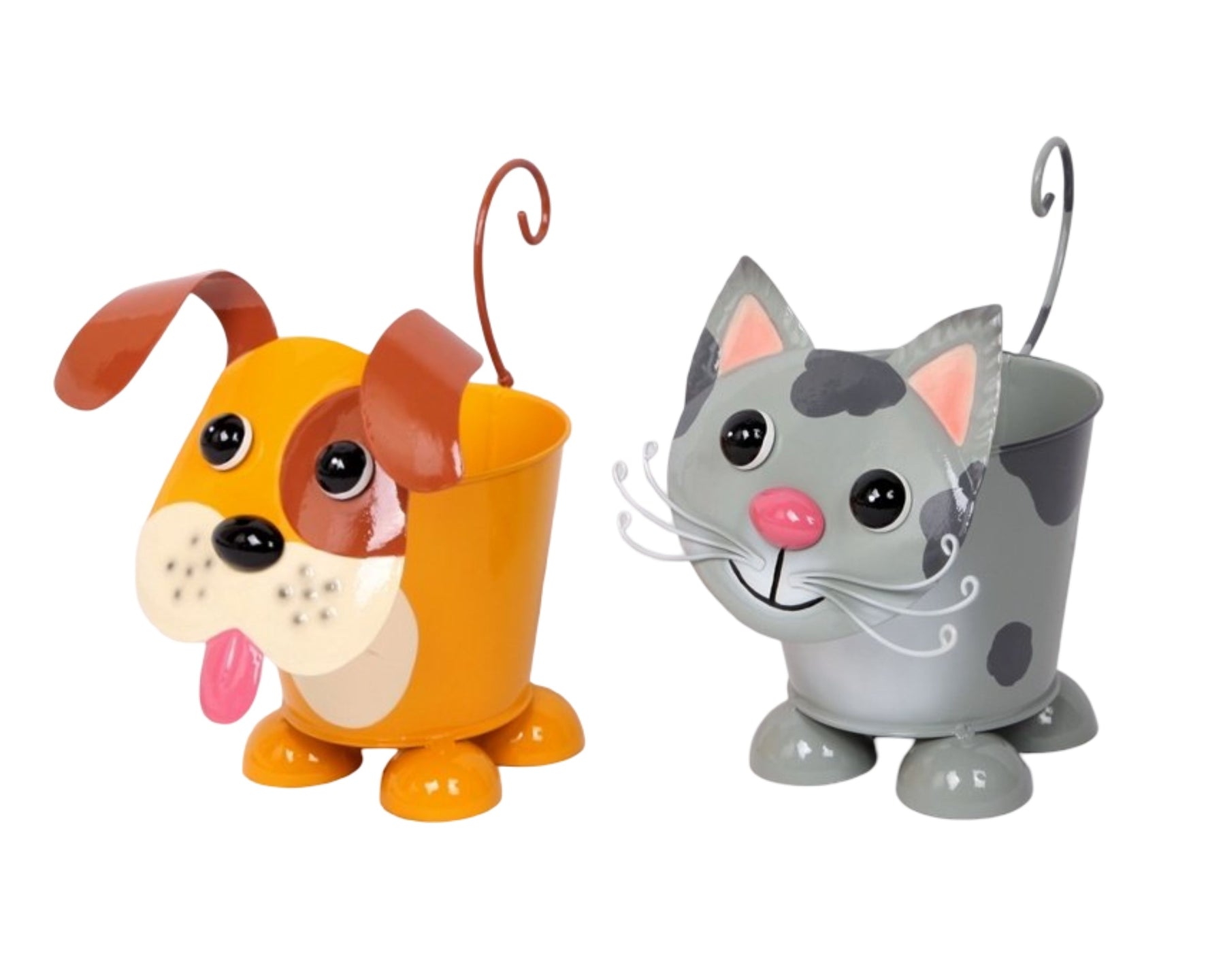 Set 2 Metal Dog & Cat Flower Pot 19cm - SuperSaverAU - view 1