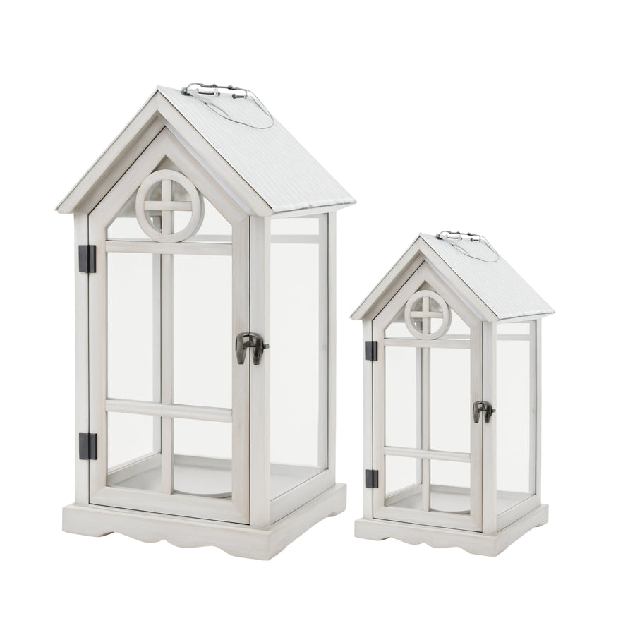 Premium Wooden House Lanterns – White 53cm, Set of 2