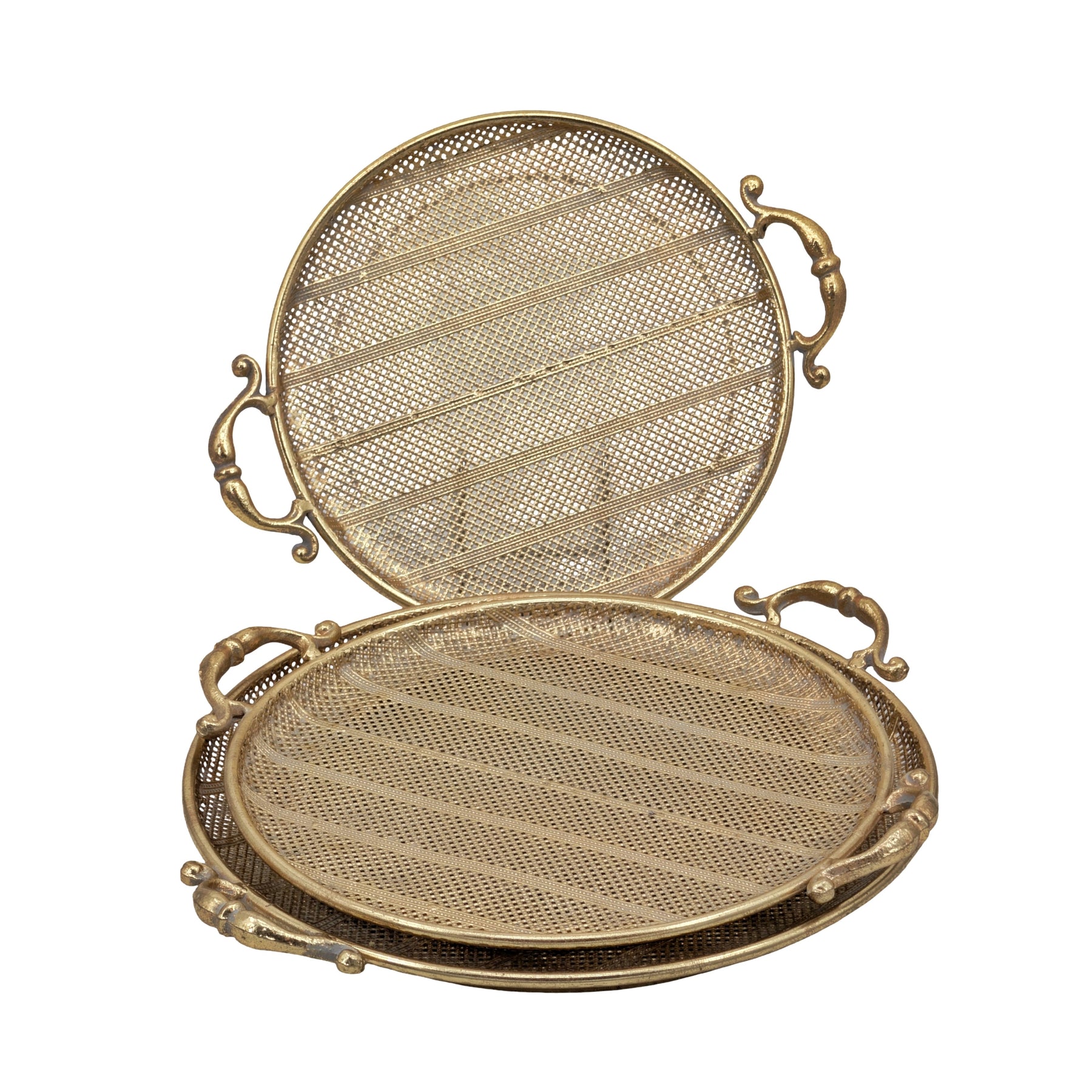 Premium Rustic Gold Metal Round Tray Set – 3 Piece Decorative Trays