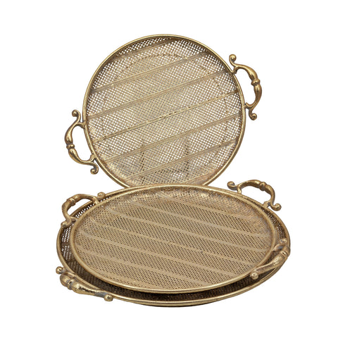 Premium Rustic Gold Metal Round Tray Set – 3 Piece Decorative Trays