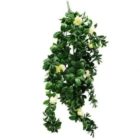 Vivid Hanging Artificial White Rose Stem UV Resistant 85cm - Lifelike Decor - SuperSaverAU - view 1