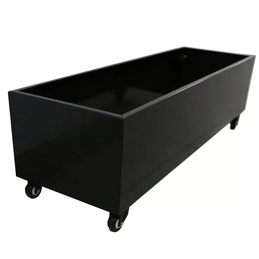 Designer Plants Metal Planter with Wheels 110cm Long, Black, Flat Pack