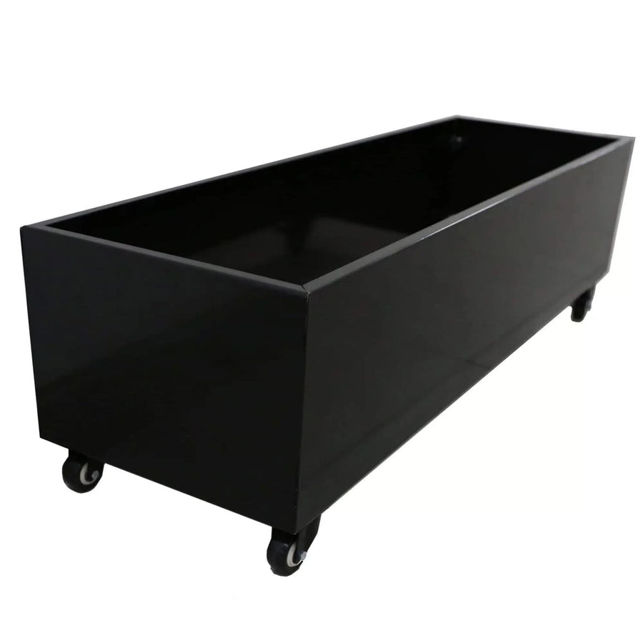 Designer Plants Metal Planter with Wheels 110cm Long, Black, Flat Pack - SuperSaverAU - view 1