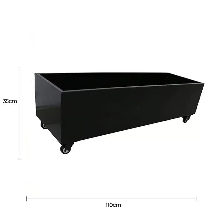 Designer Plants Metal Planter with Wheels 110cm Long, Black, Flat Pack