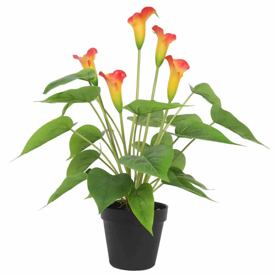 Designer Plants Faux Potted Peace Lily Plant 50cm - Real Touch Orange Flowers - SuperSaverAU - view 1