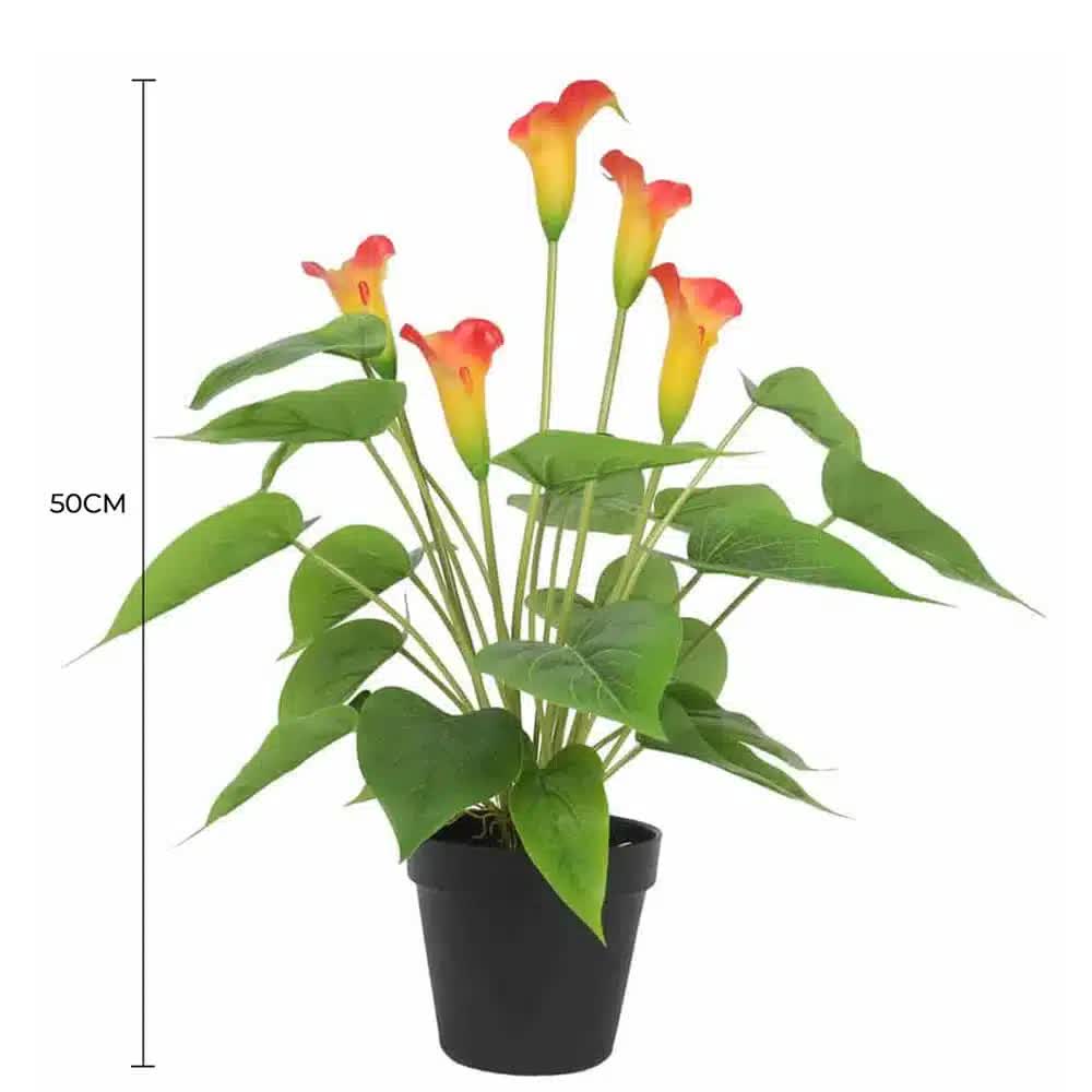 Designer Plants Faux Potted Peace Lily Plant 50cm - Real Touch Orange Flowers - SuperSaverAU - view 2