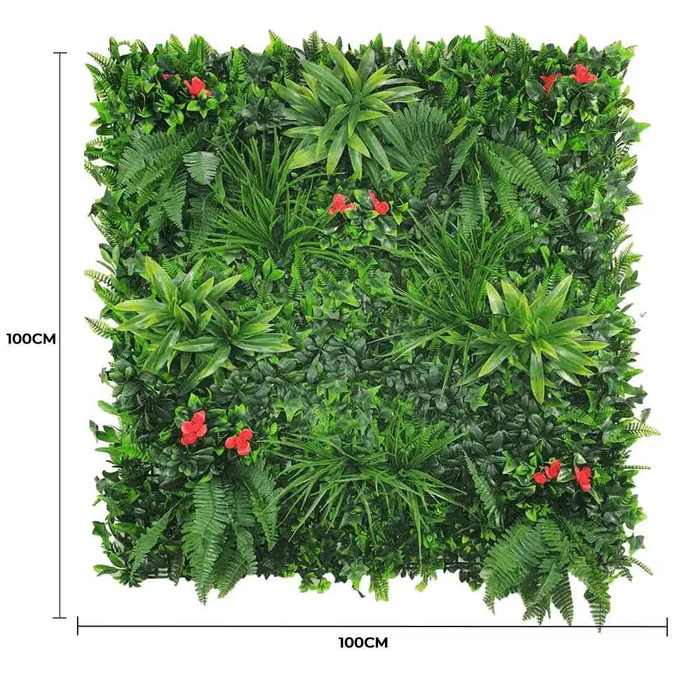 Artificial Elegant Red Rose Vertical Garden Wall Sample Panel 25cm x 25cm UV Stabilised
