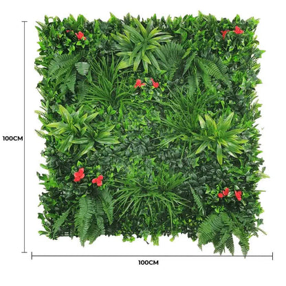 Artificial Elegant Red Rose Vertical Garden Wall Sample Panel 25cm x 25cm UV Stabilised