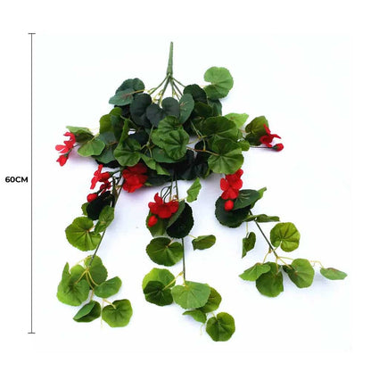 Designer Plants Artificial Geranium Hanging Bush with Red Flowers 60cm - UV Resistant, Low Maintenance