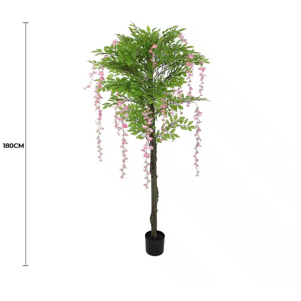 Faux Flowering Pink Wisteria Tree 180cm - Maintenance-Free Indoor Elegance - SuperSaverAU - view 2