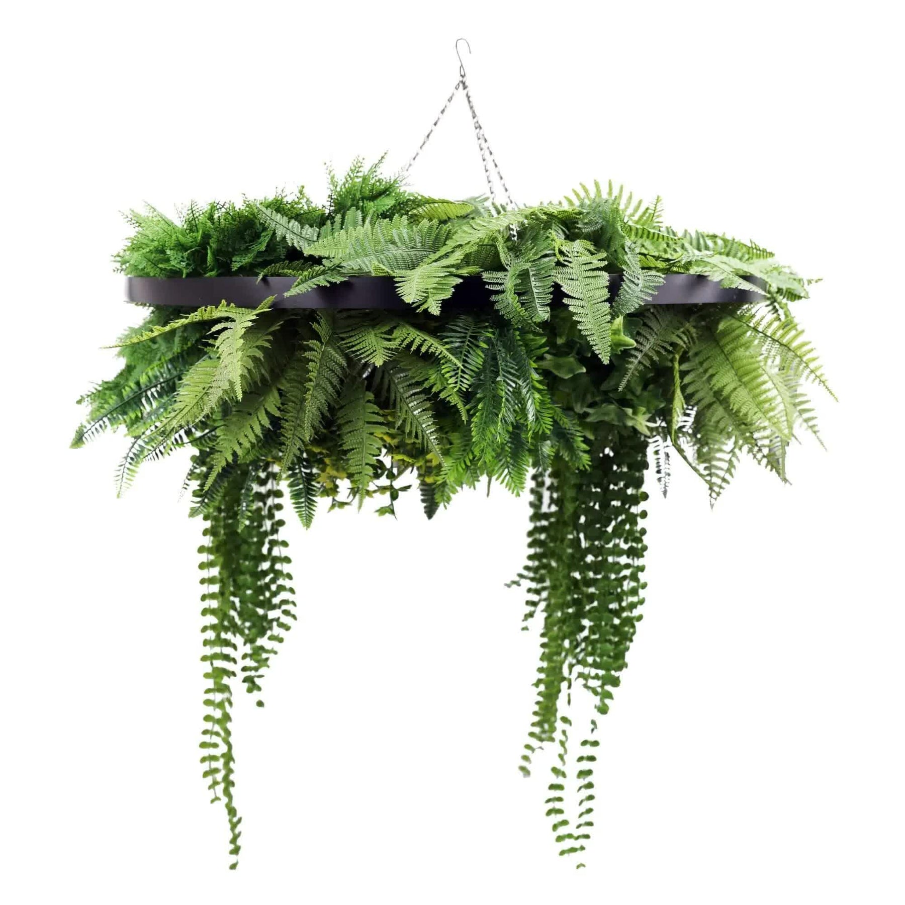 Black Artificial Hanging Green Wall Disc 80cm UV Resistant Tropical Ferns - SuperSaverAU - view 1