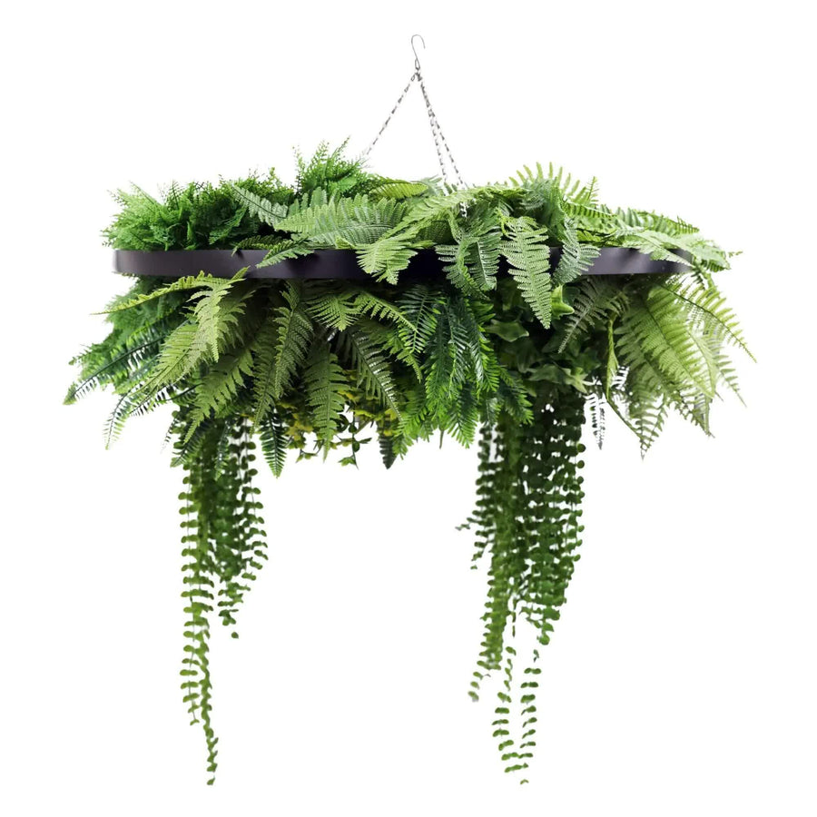 Black Artificial Hanging Green Wall Disc 80cm UV Resistant Tropical Ferns - SuperSaverAU - view 1