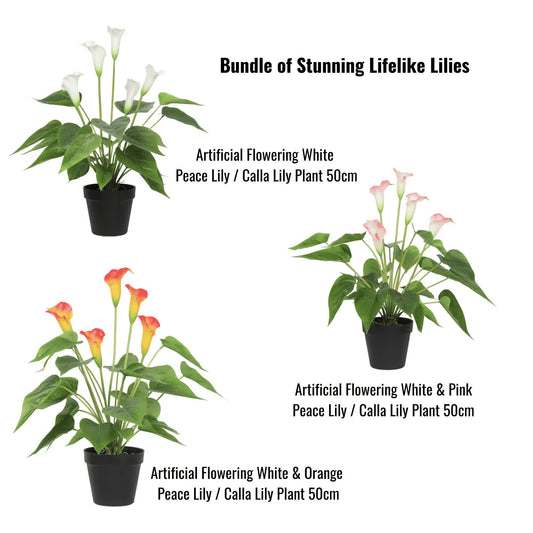 Designer Plants Stunning Lifelike Lilies Bundle - 3 Artificial Lilies in Pot