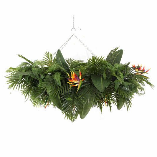 Premium Artificial Hanging Plant Arrangement with Tropical Flowers 100cm x 30cm