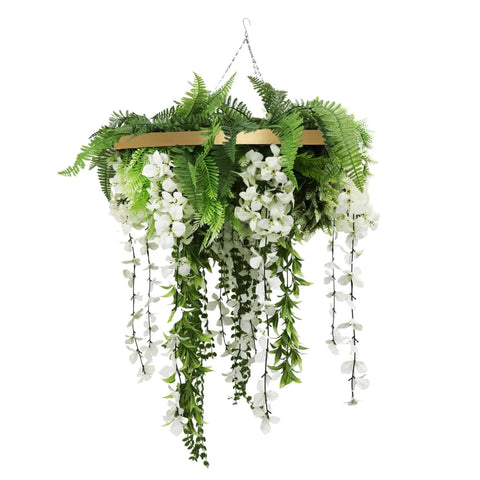 Gold Framed Roof Hanging Disc 60cm with UV-Resistant Wisteria Flowers - SuperSaverAU - view 1