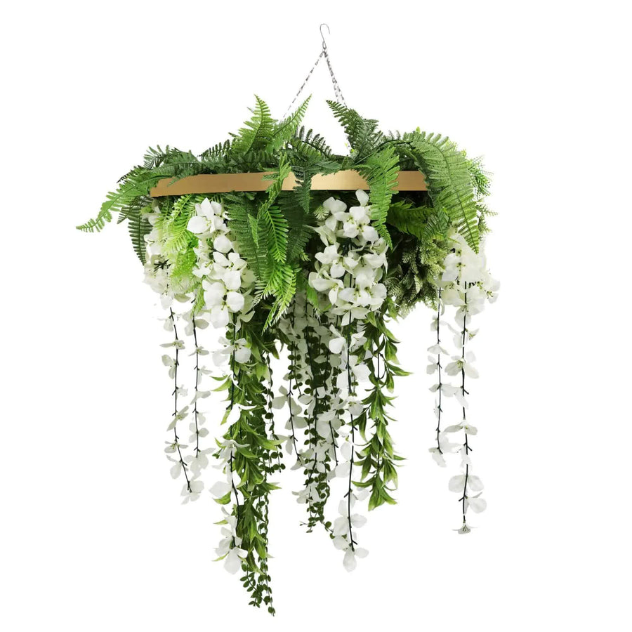 Gold Framed Roof Hanging Disc 60cm with UV-Resistant Wisteria Flowers - SuperSaverAU - view 1