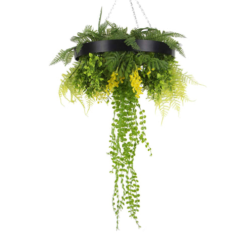 Hanging Artificial Green Wall Disc 40cm with Black Frame & Draping Plants - SuperSaverAU - view 1
