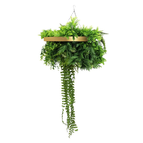 Gold Framed Roof Hanging Disc 40cm with UV Resistant Faux Plants - SuperSaverAU - view 1