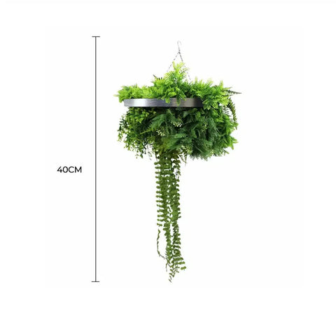Silver Framed Roof Hanging Disc 40cm with UV Resistant Life-Like Plants - SuperSaverAU - view 1