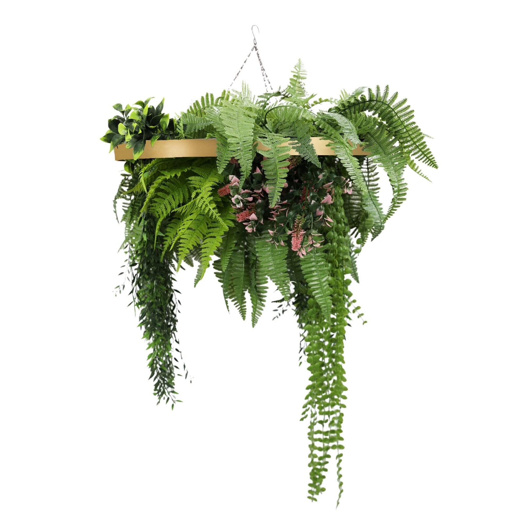 Gold Framed Roof Hanging Disc 60cm with UV Resistant Life-Like Ferns - SuperSaverAU - view 1