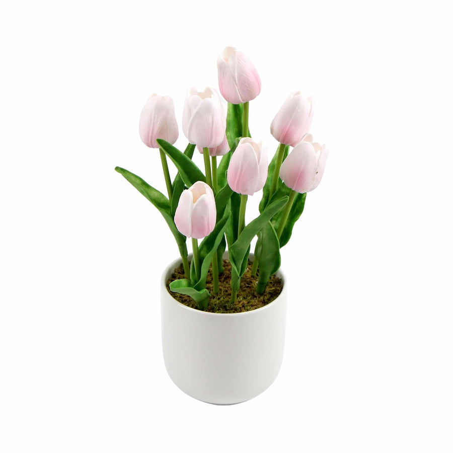 Artificial Flowering Pink Tulip Arrangement in Modern Planter 35cm - SuperSaverAU - view 1