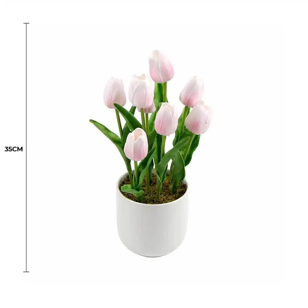 Artificial Flowering Pink Tulip Arrangement in Modern Planter 35cm - SuperSaverAU - view 2