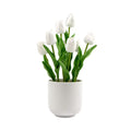 Artificial Flowering White Tulip Arrangement 35cm in Ceramic Bowl - Indoor Use - SuperSaverAU - view 1