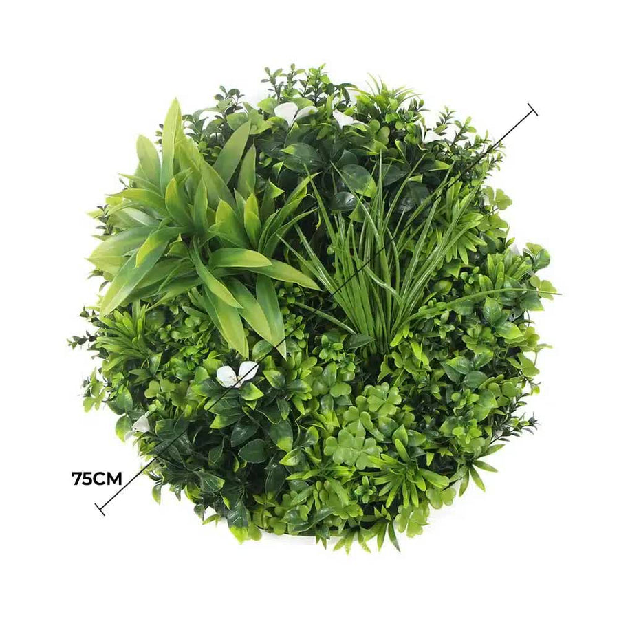 Flowering White Artificial Green Wall Disc 75cm UV Resistant White Frame - SuperSaverAU - view 1