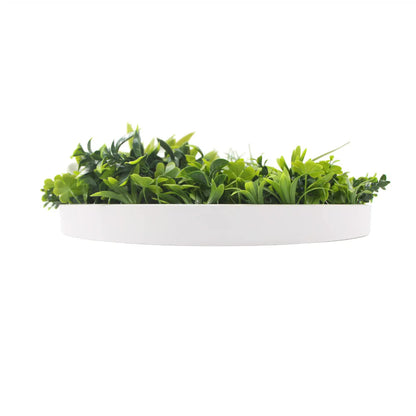 Flowering White Artificial Green Wall Disc 75cm UV Resistant White Frame
