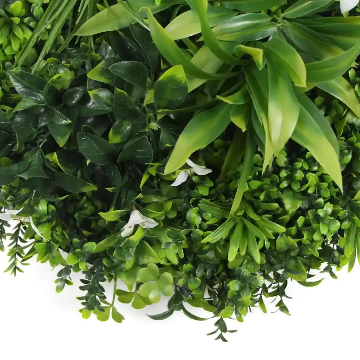 Flowering White Artificial Green Wall Disc 75cm UV Resistant Black Frame