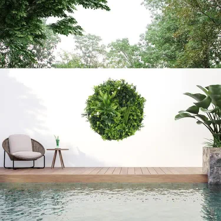 Large Flowering White Artificial Green Wall Disc 100cm UV Resistant White Frame
