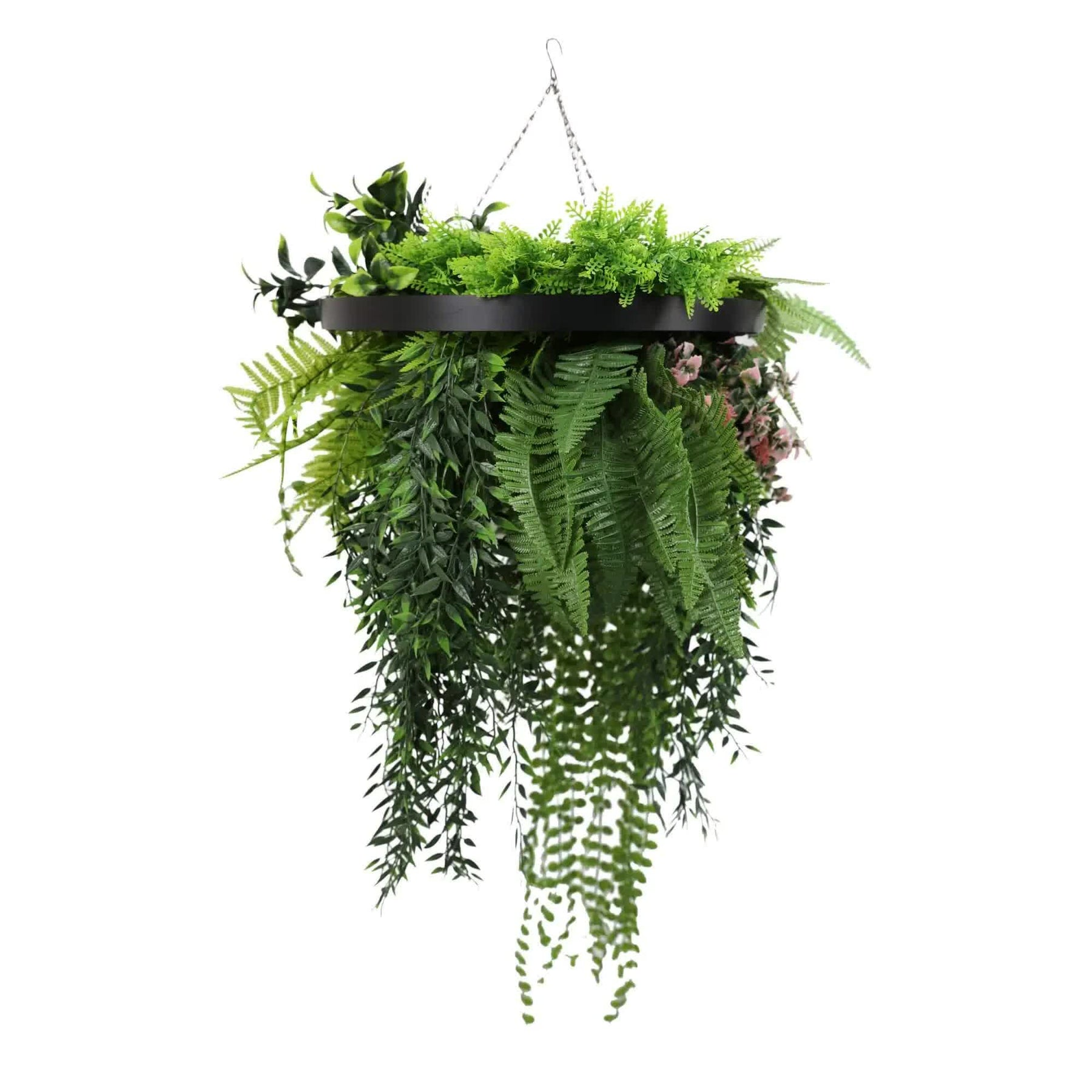 Premium Hanging Artificial Plant Arrangement 40cm UV Resistant Black Frame - SuperSaverAU - view 1