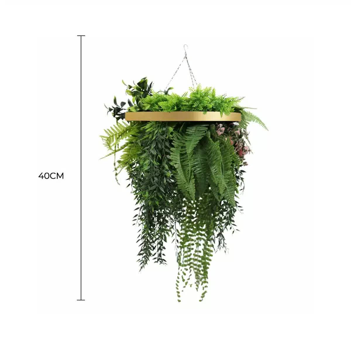 Premium Hanging Artificial Plant Arrangement 40cm UV Resistant Gold Frame - SuperSaverAU - view 2
