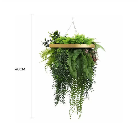 Premium Hanging Artificial Plant Arrangement 40cm UV Resistant Gold Frame - SuperSaverAU - view 2