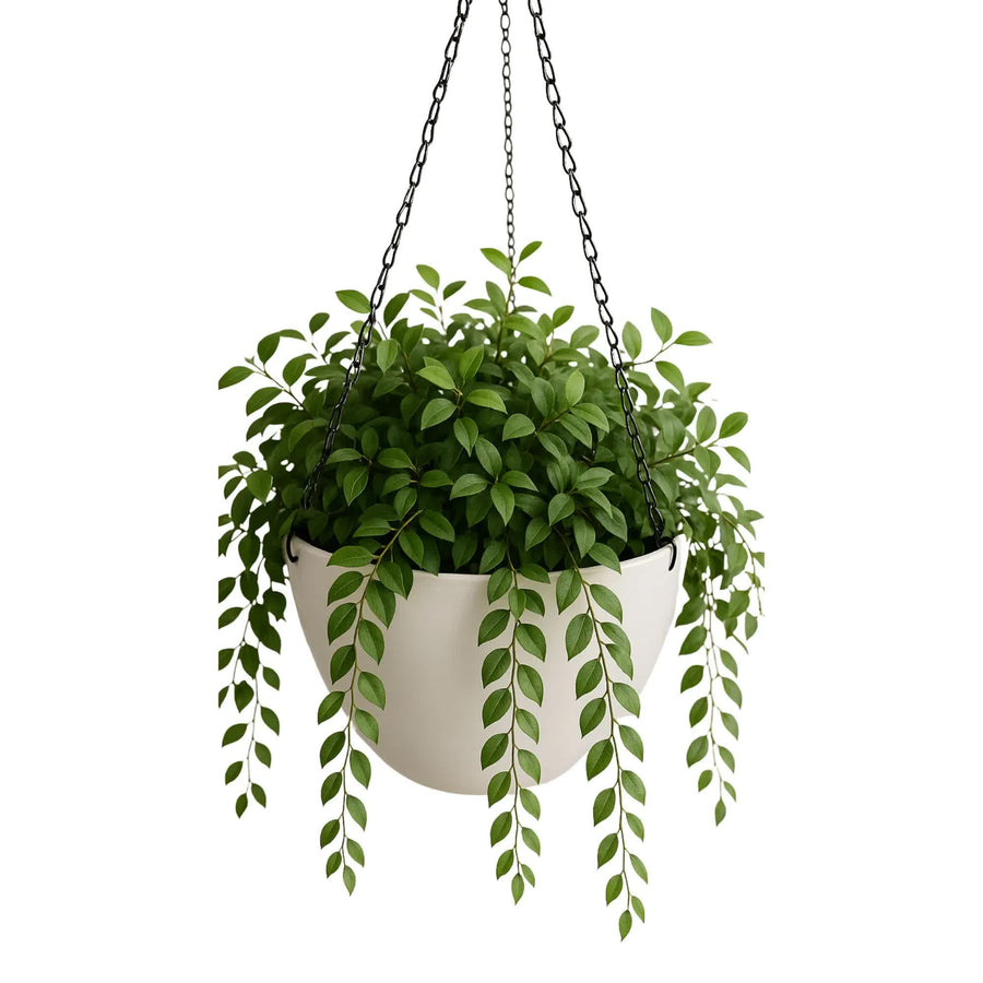 Designer Plants Hanging White Plastic Pot with Chain 30cm - Rustic White Finish - SuperSaverAU - view 1