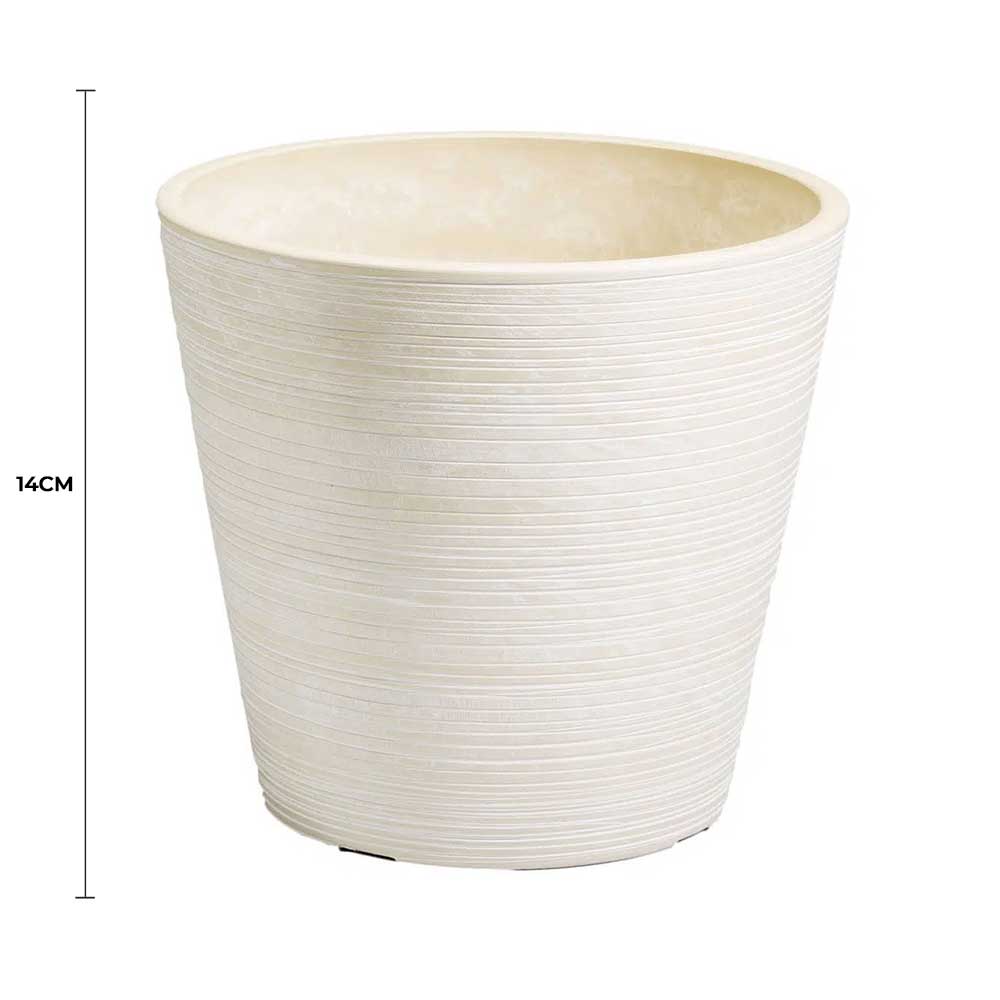 Cream + White Ribbed Designer Pot 14cm - Hand Engraved, Recycled Materials - SuperSaverAU - view 2