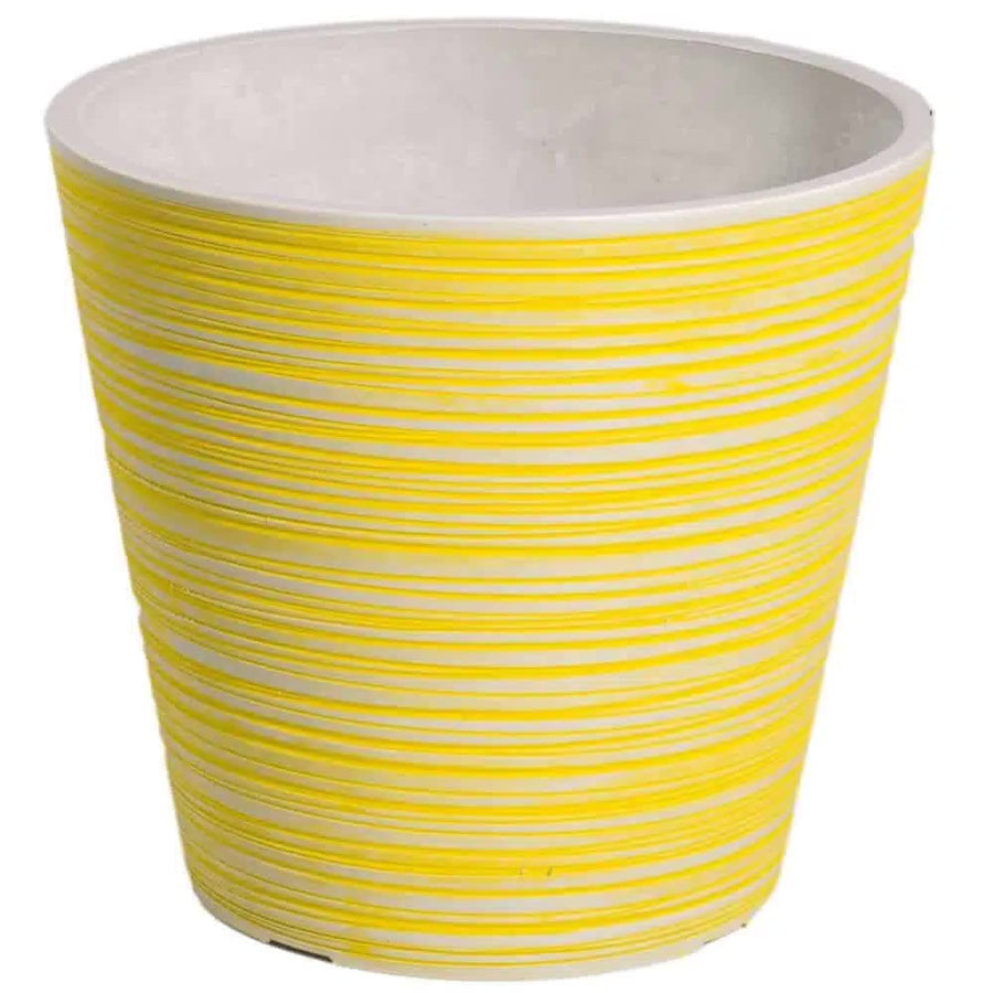 Yellow White Engraved Pot 14cm - Hand Engraved, Recycled Materials, Durable - SuperSaverAU - view 1
