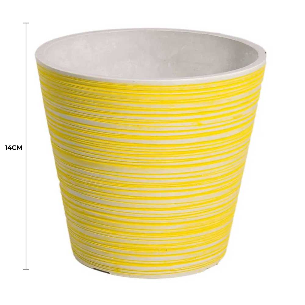 Yellow White Engraved Pot 14cm - Hand Engraved, Recycled Materials, Durable - SuperSaverAU - view 2
