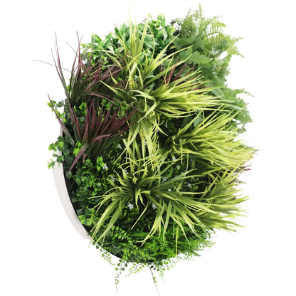 80cm Slimline Artificial Green Wall Disc Art - UV Resistant Grassy Fern (White)