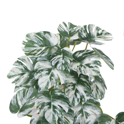 Artificial White Green Monstera Plant Albo Variegata 45cm - Lifelike Indoor Decor