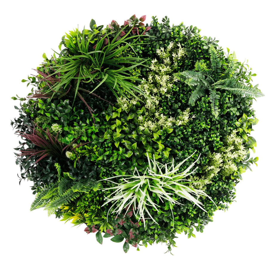 Slime-line 80cm Artificial Green Wall Disc Art UV Resistant White Frame - SuperSaverAU - view 1