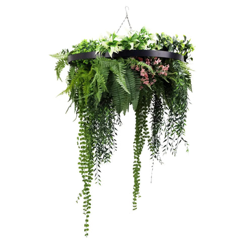 Black Artificial Hanging Green Wall Disc 60cm - UV Resistant Tropical Ferns - SuperSaverAU - view 1