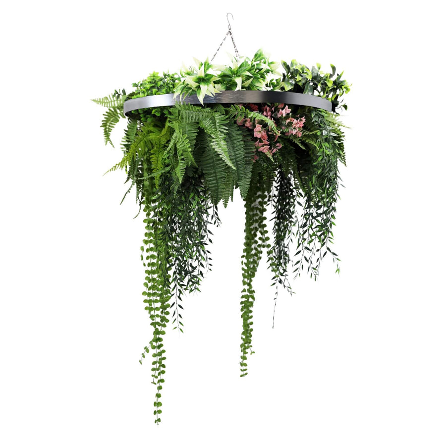 Silver Artificial Hanging Green Wall Disc 60cm, UV Resistant Faux Ferns - SuperSaverAU - view 1