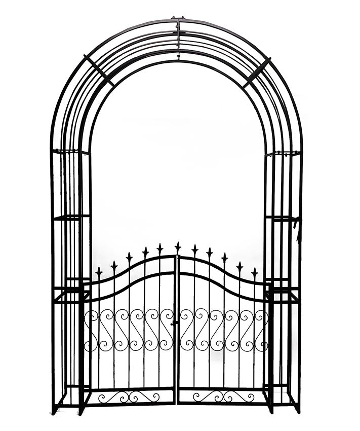 Large Garden Arch w Gate 160x240cm Black Metal - 25kg