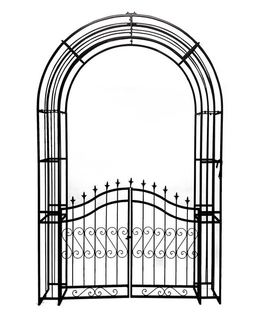Large Garden Arch w Gate 160x240cm Black Metal - 25kg