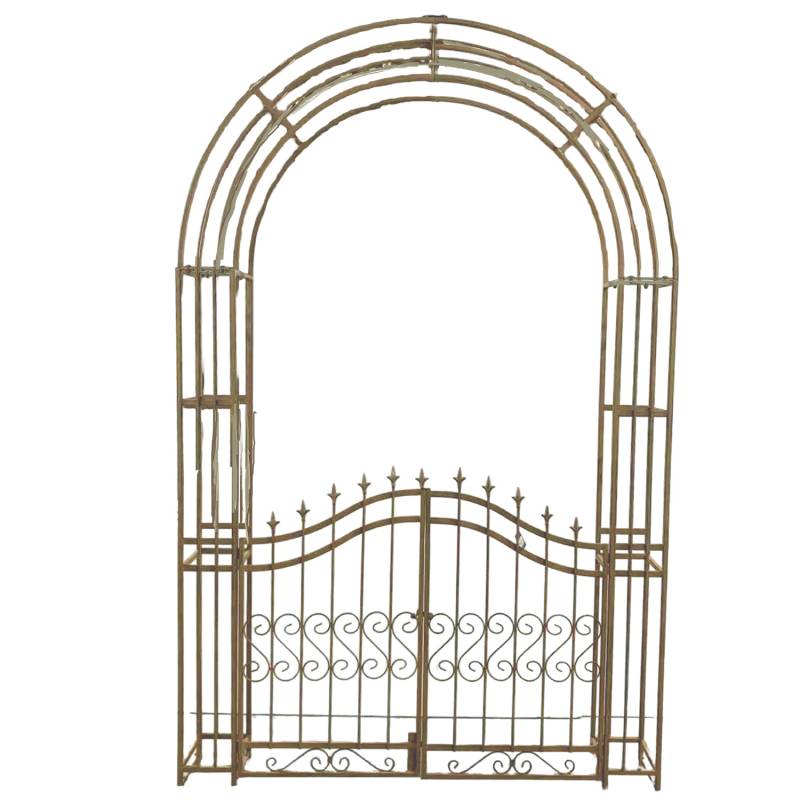 Rust Brown Metal Garden Arch With Gate, L 160 x W 28 x H 240 cm, 28 kg