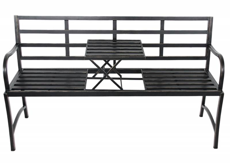 Lucinda Garden 3 Seat Bench & Pop Up Table 150cm Black Metal 20kg