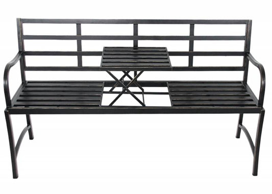 Lucinda Garden 3 Seat Bench & Pop Up Table 150cm Black Metal 20kg