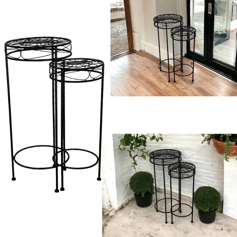 Tracey Plant Stand Set of 2, 30x70cm, Black Metal, Casual Elegance - SuperSaverAU - view 3