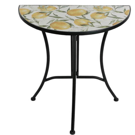 Lemonade Half Round Table 60cm - Metal Mosaic Tile, White Yellow Green, 10kg
